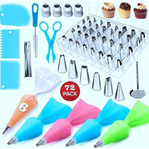 72pcs Cake Decorating Supplies Sets with Icing Tips, Pastry Bags, Smoother, Nozzles Coupler DIY Baking Tools