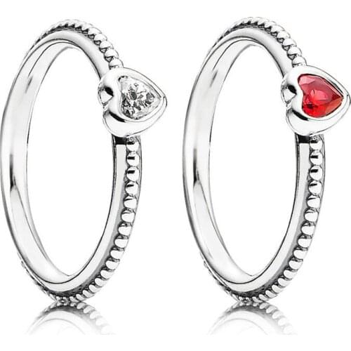 Free shipping Authentic 925 Sterling Silver Red Pink Clear Heart Crystal Ring For Women Party Gift Original DIY Jewelry Rings