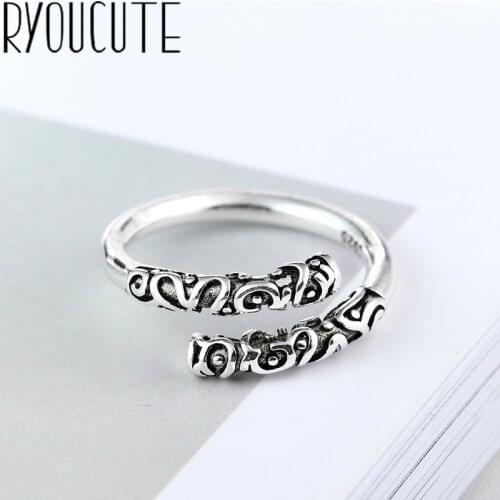 Fashion Retro Open Real Silver Color Big Rings for Women Wedding Jewelry Punk Antique Adjustable Size Finger Big Ring