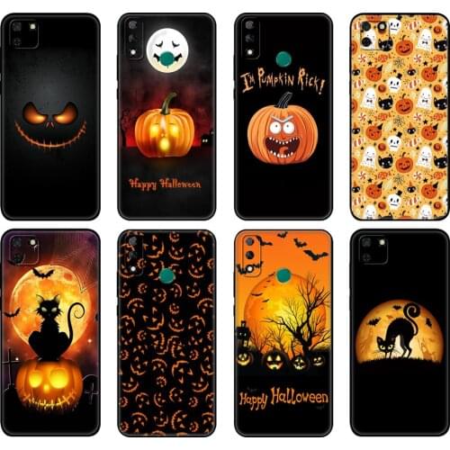 Black tpu Case For Huawei Y9S Y6S Y8S Y5P Y7P Y8P Case For Huawei Y5 lite Prime 2018 Y6 2019 Cover Halloween pumpkin