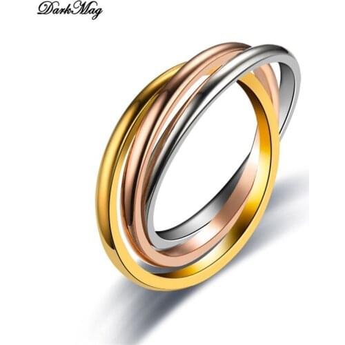 DarkMag Classic 3 Rounds Ring Sets Women Stainless Steel Wedding Engagement Female Finger Jewelry