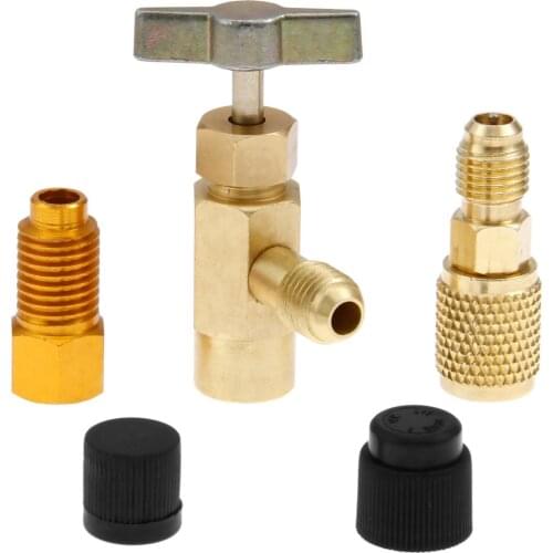 DRELD 5pcs R-1234yf Refrigerant Can Tap Adapter Fittings Kit 1/2" ACME LH Female x 1/4" SAE Male for R12 R22 R134A Charging Hose