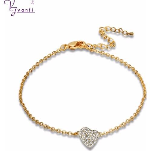 Quality Gold Color Austrian Crystal Plated Heart Bracelets For Women Fashion Jewelry Brand Love