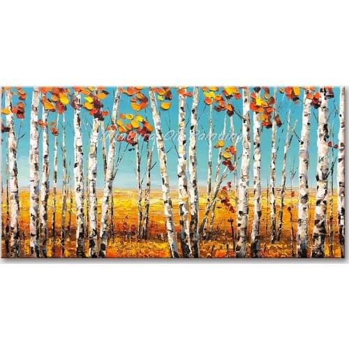 Mintura Wall Picture for Living Room Oil Paintings Hand Painted Acrylic Canvas Desert Birch Forests Knife Painting Art No Framed