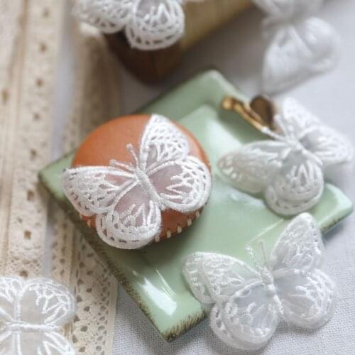 3 Pieces 6*4.5cm White Two Layer Butterfly Lace Appliques DIY Wedding Craft Clothing Skirts Decorative Organza Lace Patch