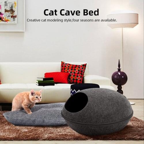 Zipper Design Pet Cat Bed For Cats Cave Bed Natural Felt Comfortable Cats House With Cushion