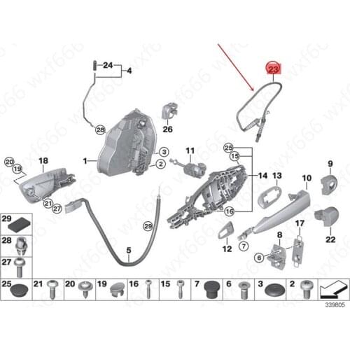 Front door pull line Door system lock Switch brake cable Suitable for E70b mwE71 X5 X6 Hand-drawn line outside the front door
