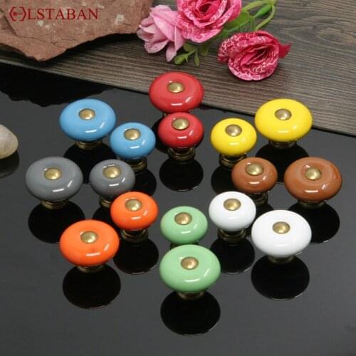 LSTABAN European Style Simple Ceramic Handle Antique Drawer Single Hole Round Cupboard Wine Cabinet Wardrobe Door Handle