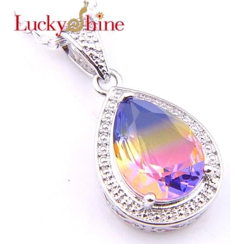 Luckyshine NEW Vintage Women Jewelry Bi colored Tourmaline Silver Necklaces Russia USA Australia Pendants +Chain