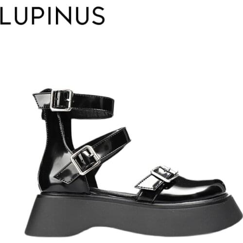 LUPINUS Fashion Belt Buckle Women Mary Jane Shoe Retro Cross Belt Women Flat Shoe 2021 New Summer Ankle Strap Women Leather Shoe