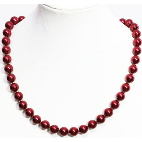 Fashion dark red shell simulated-pearl round beads 8,10,12,14mm unique chain necklace women beauty jewelry 18inch B1481