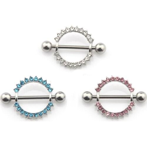 MODRSA 2pcs/lot Sexy Body Piercing Jewelry For Women Round Crystal Nipple Ring Stainless Steel Barbell Nipple Helix Piercing