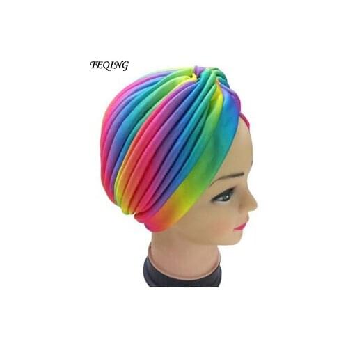 TEQING New Arrival New Color Printing Stripe Indian Hat Muslim Headscarf Hat Head Hat Color Scarf Spring And Autumn Knitting Hat