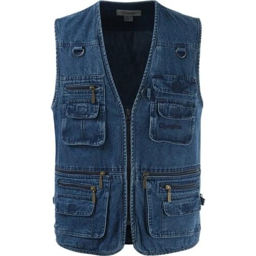Autumn middle-aged elderly Casual vest men plus fertilizer casual wear multi-pocket cotton Sleeveless Jacket Waistcoat
