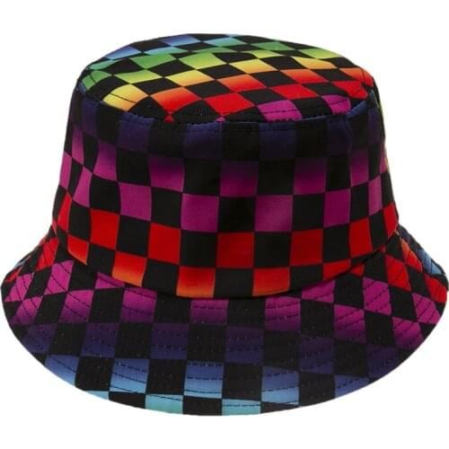 Multicolor Plaid Cool Bucket Hat for Man Women Hip Hop Bob Hat Foldable Flat Bucket Cap Panama Street Fishing Cap bonnet