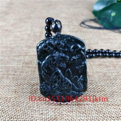 Gifts Pendant Green Black Jade Carved Charm Jewelry Obsidian Amulet Tiger Chinese Natural Accessories Necklace Men for