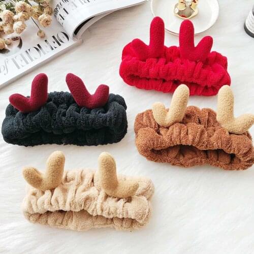 Carol Fleece Antler Headband For Washing Deer Horn Makeup Shower Hair Band Elastic Christmas Turband Headwrap Hair Accessories
