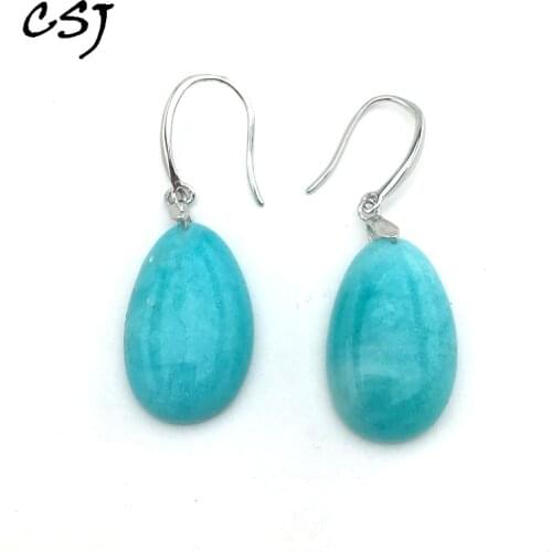 CSJ Elgant Natural Amazonite Earrings 925 Sterling Silver Fine Jewelry For Women Wedding Engagment Party For Gift