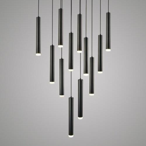 Modern simple LED restaurant chandelier, white black cylindrical long tube, bar coffee front desk single head lamp