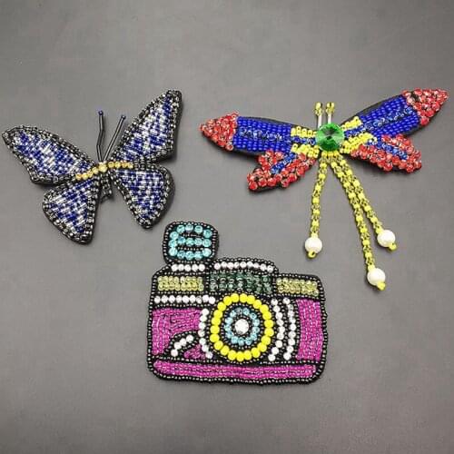 Dragonfly Butterfly Sequins Pearl Bead Crystal Patches Applique Sew On Shoes Bags Decoration Patch Clothing accessories Apparel