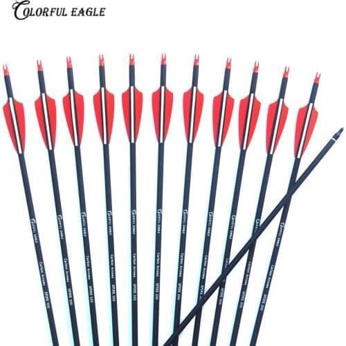 6/12/24pcs/lot 28"30"31" Spine 500 Carbon Arrow with Red and White Feathers for Recurve/Compound Bows Archery Hunting