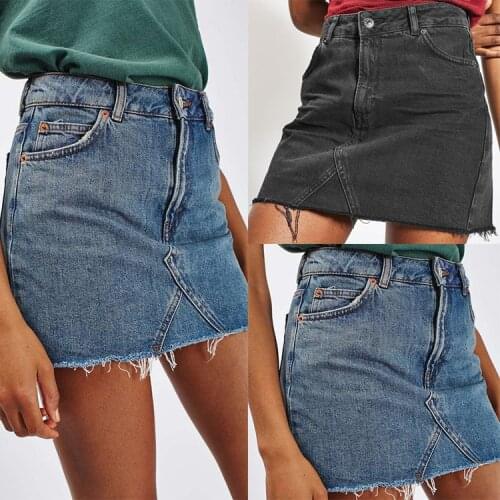 New Summer Solid Color Stitching Denim Skirt Ladies High Waist Slim Fashion Skirt Girl Black Denim Skirt S- 2xl