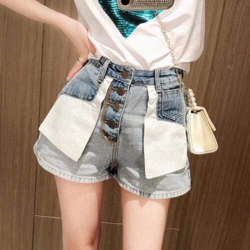Women shorts Summer Fashion Denim Cotton Single Breasted Splicing Ladies Skinny Super Short Jeans