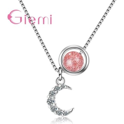 Korean Style Temperament Women Accessories 925 Silver Strawberry Crystal Zircon Moon Pendant Koyle Link Chain Chokers Necklaces