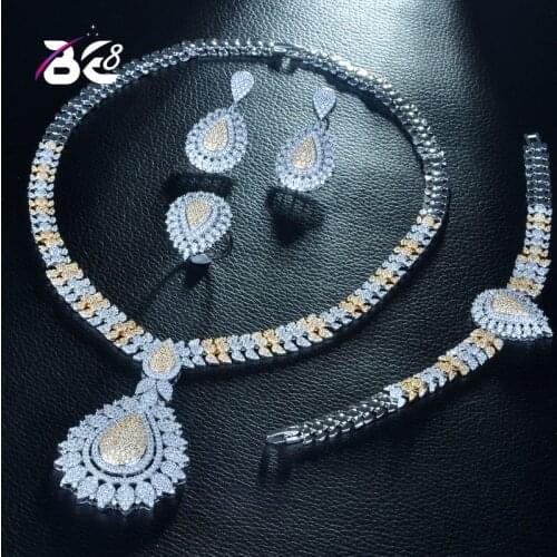 Be 8 New Exquisite Round Shape 2 Tones Women Wedding Dress Jewelry Set Bridal Cubic Zirconia Necklace Dubai Jewelry Set S255