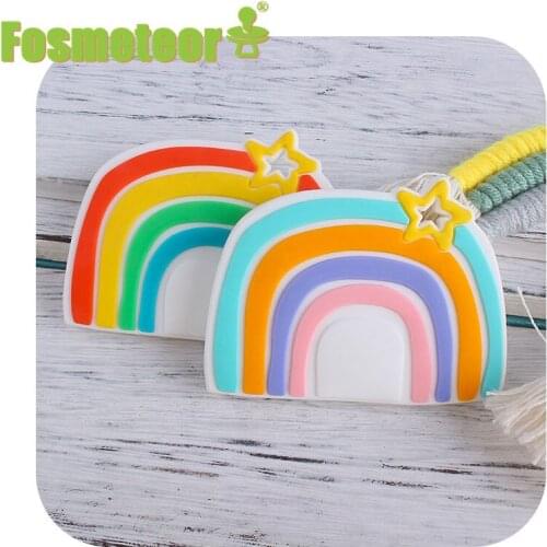 Fosmeteor 1pcs Rainbow Silicone Teether Beads Pacifier Clip Food Grade Silicone Baby Safe Toys For BABY DIY Pacifier Chain