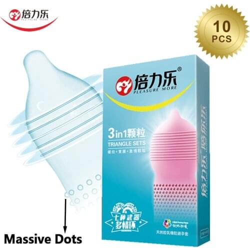 10Pcs Ribbed Condom With Big Particles Penis Sleeve Massive Dots G-spot Massage Orgasm Tight Adult Sex Products For Men 3In1