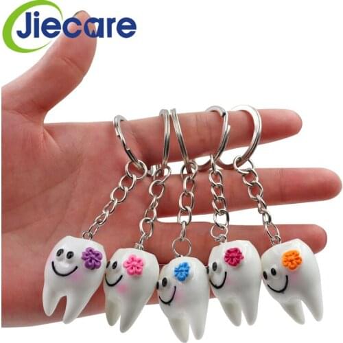 10 Pcs Dental Simulation Tooth Pendant Keychain Lovely Cartoon Dental Decorative Accessories Promotional Gifts Free Shipping