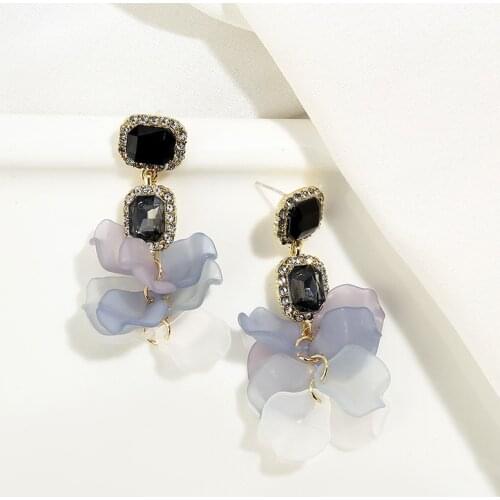 Statement Black Purple Rose Flower Petal Drop Dangle Earrings for Women New Jewelry Wholesale