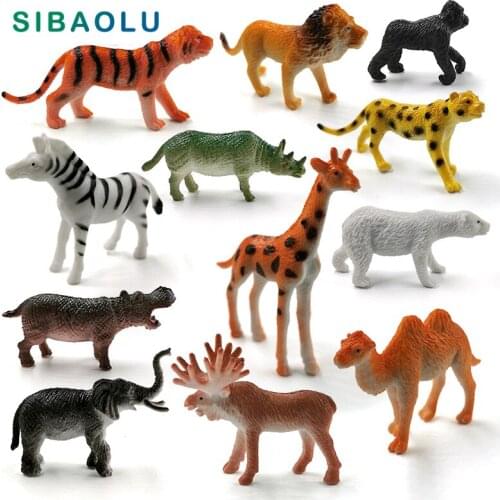 12pcs Zebra Lion Tiger Hippo Deer Elephant Bear Figurine Animal Model Home Decor Miniature Fairy Garden Decoration Accessories