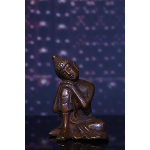 4"Tibet Buddhism Old Bronze Lima Copper Engraved Shakyamuni Buddha Sleeping buddha Pensive Buddha Enshrine the Buddha