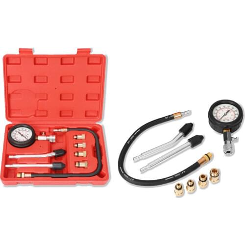 Car Motorcycle Pressure Gauge Tester Kit Petrol Gas Engine Compression Leakage Diagnostic Compresson Meter Tool Case 8Pcs 3Pcs
