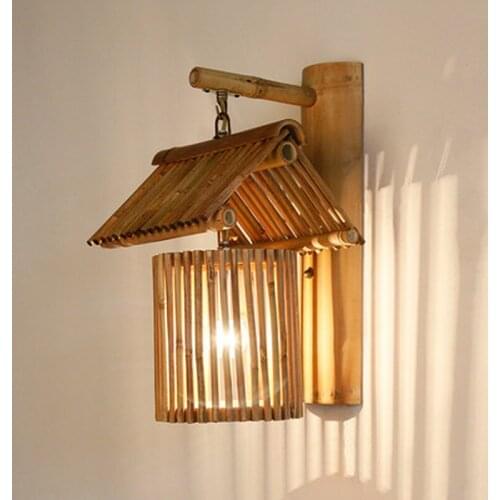 Bamboo lamp decorative wall lamp creative aisle Cafe antique farmhouse handmade bamboo hone lighting wall lights