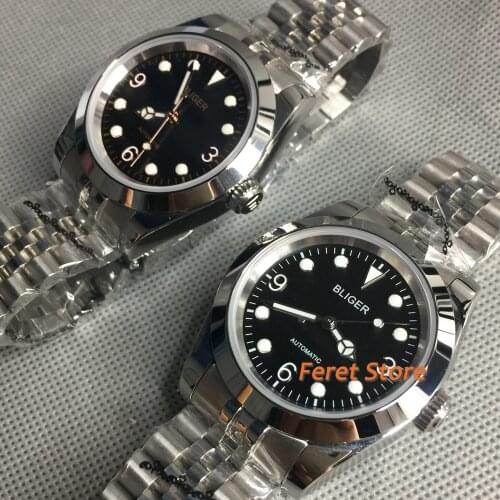 Bliger 39mm New Top Casual Luxury Mechanical Watch Sapphire Crystal Black Dial Jubilee Bracelet NH35 Movement Automatic Watch