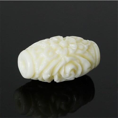 DoreenBeads Created Coral Spacer Beads Barrel Beige Flower Carved About 16mm x 9mm,Hole:Approx 2mm,20PCs