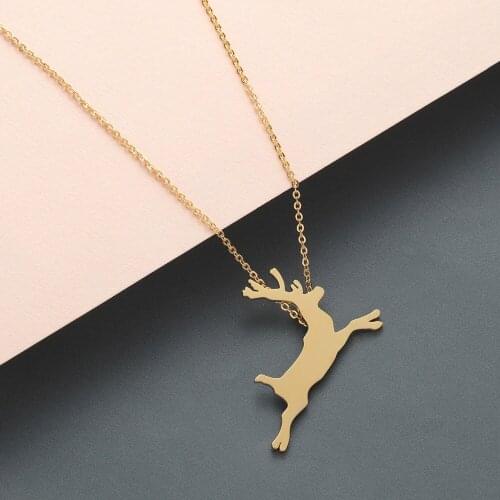 Chandler 1pc Rudolph Reindeer Necklace & Pendant Rose Gold Color Necklace Hand Cut Deer Elk Wapiti Christmas Gift Animal Jewelry