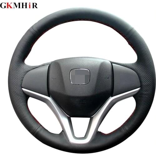 DIY Hand-stitched Black Artificial Leather Steering Wheel Cover for Honda Fit City Jazz 2014 2015 HRV HR-V 2016