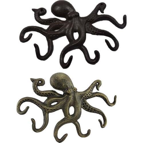 Cast Iron Octopus Key Crafts Wall Hook Clothing Hanger Octopus Hook Antique Decorative Hook With 6 Tentacle Shaped Hooks