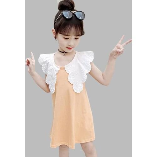 Kids Dresses For Girls Patchwork Summer Dress For Girl Embroidery Kid Dress Turn Down Collar Girls Costumes Kids