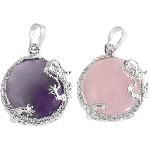 Natural Stone Dragon Pendants for Necklace Rose Crystal Quartz Tiger Eye Lapis Lazuli Green Aventurine Amulet Reiki Jewellery