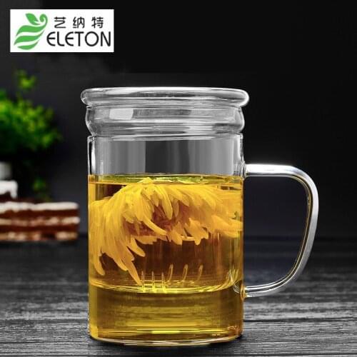 ELETON 450ml High Temperature Glass 3pcs/set Flower Cup Office Cup Glass Tea Set office tea cup drinkware