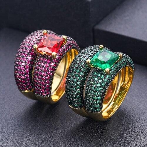 New Hot Indian African Dubai Wide Full Prong CZ Rings For Women Superstar Party Show Jewelry Individuality Attrective