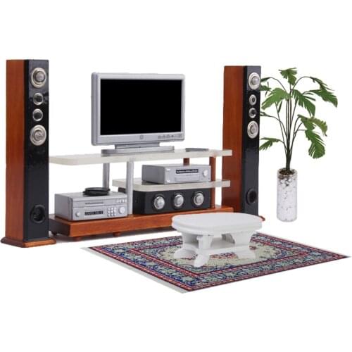1:12 Mini TV DVD Speakers Surround Sound Cabinet Set Dollhouse Furniture