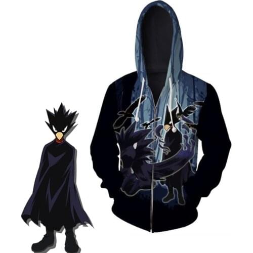 Anime My Hero Academia Tokoyami Fumikage Cosplay Costumes Hoodies Boku no Hero Academia Zipper Sweatshirt Sportswear Jacket Coat