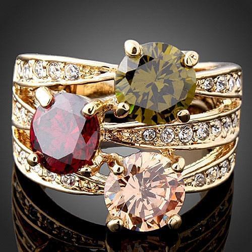 Womens Luxury Cubic Zirconia Crystal 9K Gold Plated Ring Cocktail Party Jewelry