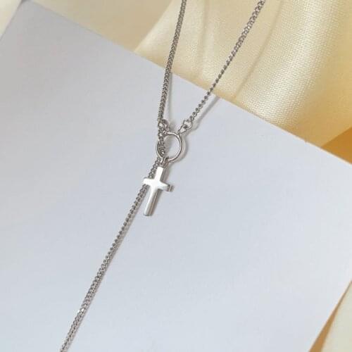 LSC42 Fashion Simple Cross Long Chain Pendant Necklace Fashion Sweater Chain Necklace Jewelry For Women Accessories
